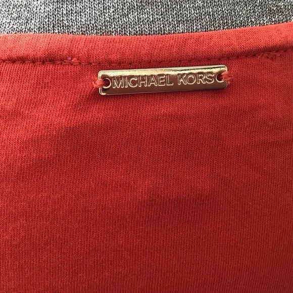 Michael Kors Cold Shoulder Short Sleeve Blouse Sunset Orange and Gold Collar - Picture 5 of 8